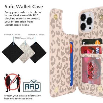 iCoverCase Compatible with iPhone 13 Pro Max Phone Case with Card Holder, Wallet Case for Women Men RFID Blocking PU Leather Protective Case 6.7 Inch (Beige Leopard) - color: Beige Leopard