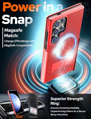 Designed for Samsung Galaxy S24 Ultra Case with Belt Clip Holster | Rugged Cover with Strong Magnet & Kickstand Heavy Duty Combo - Red - color: Red, style: Galaxy S24 Ultra