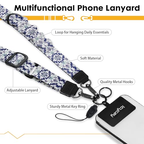 Icycay Phone Lanyard Crossbody Strap Neck Adjustable Teacher Women Boho - color: Boho Navy Blue