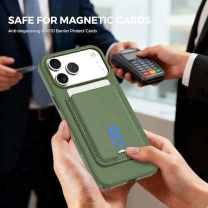 for MagSafe Wallet with Stand, Magnetic Phone Case Set, RFID Blocking, Slim Detachable Stand Card Holder, Tech Fabric for iPhone 17 Pro Max (Mint green (Case+ Card Holder), iPhone 17 Pro Max) - color: Mint green (Case+ Card Holder)