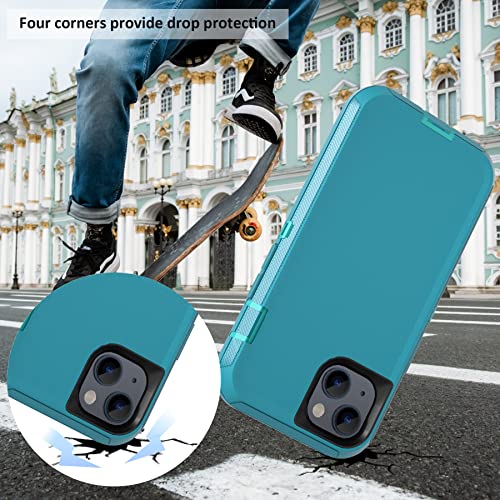 Compatible with iPhone 13 6.1 inch Case,with Screen Protectors,Heavy Duty Rugged Shockproof Full Body Protection Kickstand Case with Belt Clip Holster for iPhone 13 Phone (Teal+Light Blue) - color: Teal+Light Blue