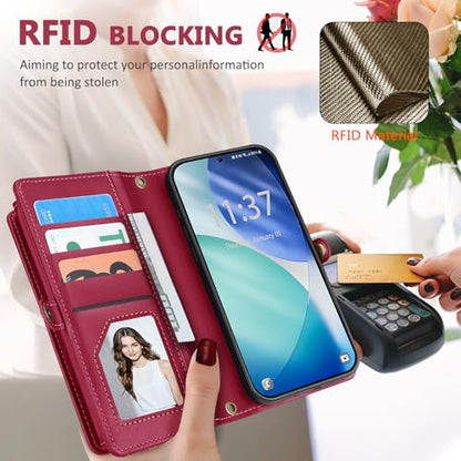 for Samsumg Galaxy S26 Wallet Case, Detachable Magnetic Phone Case,Faux Leather Strap Wallet,with RFID Blocking,Zipper Card Holder,Shoulder Straps (Red) - color: Red, size: Samsumg Galaxy S26