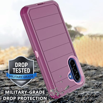 for Samsung Galaxy A17 Case with Belt Clip Holster & Kickstand, Heavy Duty 3-Layer Military Grade Rugged Full Body Protection Cover Case for Galaxy A17 5G (Wine/Pink) - color: Wine/Pink