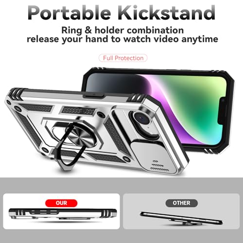 for iPhone 17E / iPhone 16E Case, with Camera Lens Cover HD Screen Protector, Dual Layer Military-Grade Drop Tested Magnetic Ring Holder Kickstand Protective Phone Case for iPhone 16E / 17E (Silver) - color: Silver with camera cover Military-Grade 2nd gen