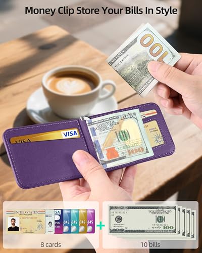 for MagSafe Wallet with Money Clip, Adjustable Stand, 8 Card Holder | ID Window, Stronger Magnetic Wallet for iPhone 17/16/15/14/13/12 Series, RFID Blocking, for iPhone Wallet, Purple - color: Purple