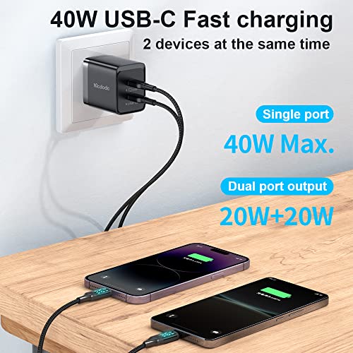 mcdodo 40W Dual USB C Charger Block Foldable USB-C Fast Charging Wall Charger Power Adapter for iPhone 16 15 Pro ProMax Plus,Galaxy,MacBook,iPad and More