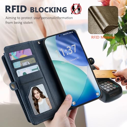 for Samsumg Galaxy S26 Plus Wallet Case, Detachable Magnetic Phone Case,Faux Leather Strap Wallet,with RFID Blocking,Zipper Card Holder,Shoulder Straps (Darkblue) - color: Darkblue, size: Samsumg Galaxy S26 Plus