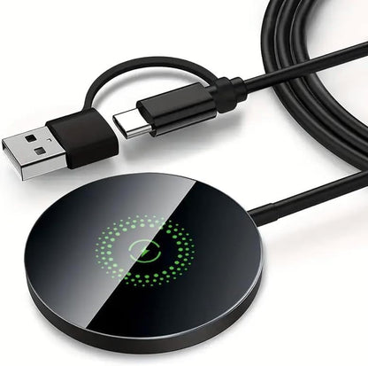 Magnetic Wireless Charger, 15W Fast Charging Pad, Ultra Slim Portable Charger with USB-C & USB-A Cable, Strong Magnetic Alignment Compatible with iPhone 17/16/15/14/13/12 Series (Black-G)