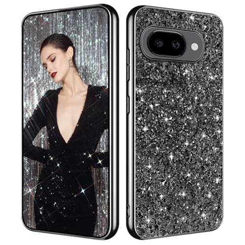 Glitter Case for Google Pixel 10A Phone Case for Women Girls, Slim Ultra Thin Matte Back Shockproof Protective Cover for Google Pixel 10A 5G Crystal Bling Case (Black) - color: Black