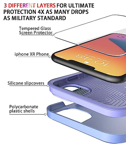 Diverbox for iPhone 11 Case [Shockproof] [Dropproof] [Tempered Glass Screen Protector],Heavy Duty Protection Phone Case Cover for Apple iPhone 11 (Purple-2in1) - color: Purple-2in1