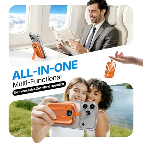 for MagSafe Portable Charger, 10000mAh Power Bank with Built-in 2 Cables - color: Orange
