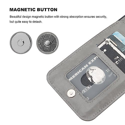 KIHUWEY for iPhone 14 Pro Max Wallet Case Card Holder Kickstand, Gray | Credit Card Slots, PU Leather, Magnetic Clasp, Flip Heavy Duty Protection Cover for Men and Women - color: Gray