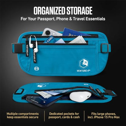 VENTURE 4TH Travel Money Belt, RFID Blocking Passport Holder - Blue - color: Blue