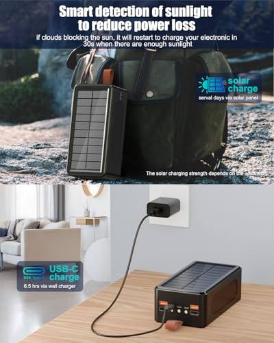 80000mAh Power Bank 35W Fast Charging Wireless Solar Charger - High Capacity Charger Power Bank for Camping, Travel, Emergencies, Tech Devices | 7-Port PD/USB-C, LED Flashlight (Black)