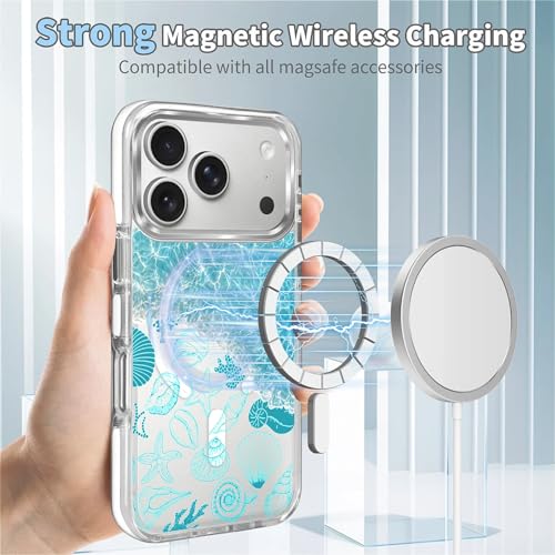 VisEnt Clear Case for iPhone 17 Pro, Magnetic Phone Case, Transparent Slim Cover, Military Grade Protection, Shockproof, Anti-Yellowing, Scratch Resistant, Ocean Wave Shell - color: Ocean Wave Shell, size: Iphone 17 Pro