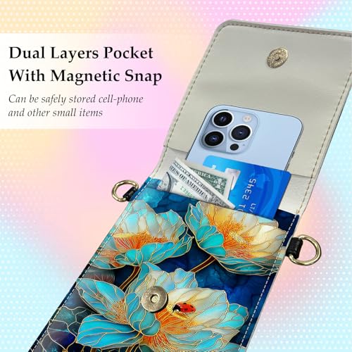 Small Crossbody Bags for Women Touchscreen Cell Phone Bag Cross Body Purses with adjustable Strap,Gifts For Teenage Girls - color: Lotus Flower & Ladybug