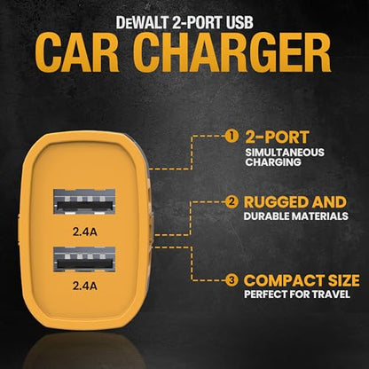 DEWALT Heavy Duty USB Car Charger Adapter, 24W, Cigarette Lighter Adapter - size: 2-Ports-USB A