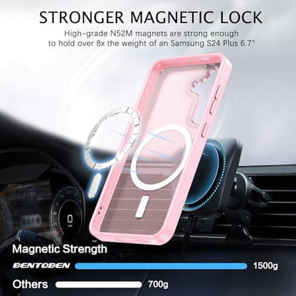 BENTOBEN Magnetic for Samsung Galaxy S24 Plus Case [Compatible with Magsafe] Translucent Matte Slim Thin Shockproof Anti-Yellow Women Men Protective Phone Cover for Galaxy S24 Plus 6.7", Tender Pink - color: Tender Pink