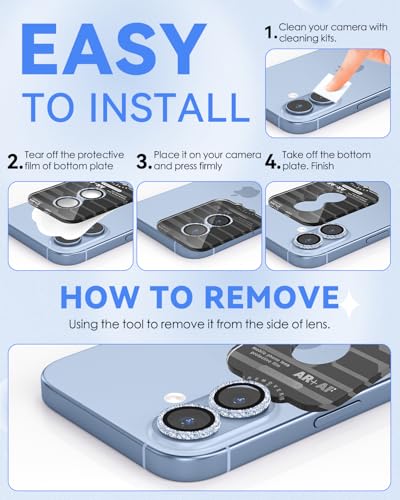 CloudValley All Bling Camera Lens Protector for iPhone 17/iPhone 16/Plus - color: Bling Blue