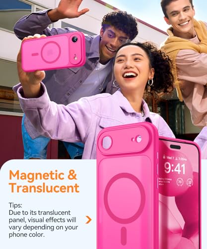 CANSHN Magnetic Compatible with iPhone Air Case(6.5 Inch), Upgraded [Full Camera Protection] [Compatible with Magsafe] [Translucent Matte] Shockproof Phone Cover for iPhone 17 Air Case,Hot Pink - color: Hot Pink, size: iPhone Air (6.9 Inch,1 Lens)