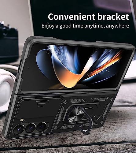 RKINC Case for Samsung Galaxy Z Fold 5 Case with Slide Camera Cover & Rotated Ring Kickstand Military Grade Shockproof with Magnetic Car Mount Holder Cover, Rose Gold - color: Rose Gold, size: Samsung Z Fold 5