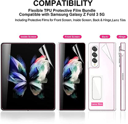 For Samsung Galaxy Z Fold3 5G Screen Protector Hydrogel Film,5 in 1 HD Clear Anti-Scratch Soft Screen Protector for Galaxy Z Fold 3 Front Screen,Inside Screen,Back&Hinge,Lens Film