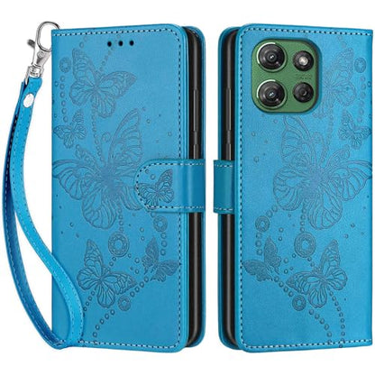 Wallet Case for Motorola Moto G Power 2025/2026, Blue Butterfly | Women Flip Folio Cover, Embossed PU Leather, Stand, Credit Card Holders Slots, Wrist Strap - color: 8