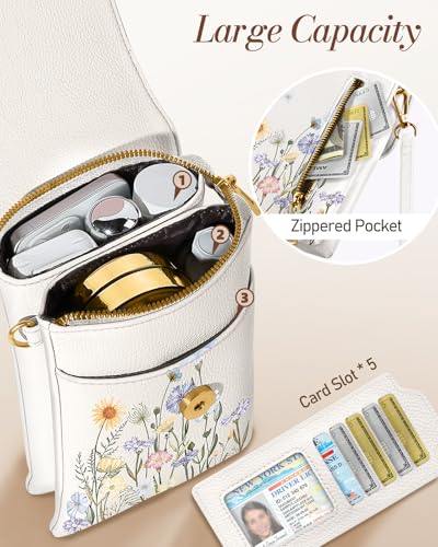 Small Crossbody Phone Purse for Women | Card Slots, Leather Cell Phone Wallet, Adjustable Shoulder Strap, Cross Body Bag for Girls and Ladies, Cute Design - color: Watercolor Flower