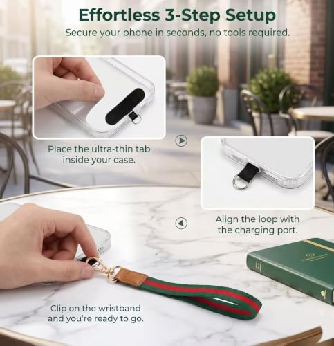 Phone Wrist Strap Anti-Lost Lanyard, Wired Wireless Charging, 2 Tether Tabs Travel Outdoor Daily Use