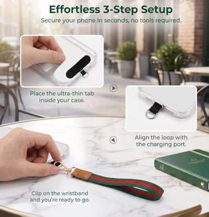 Phone Wrist Strap Anti-Lost Lanyard, Wired Wireless Charging, 2 Tether Tabs Travel Outdoor Daily Use