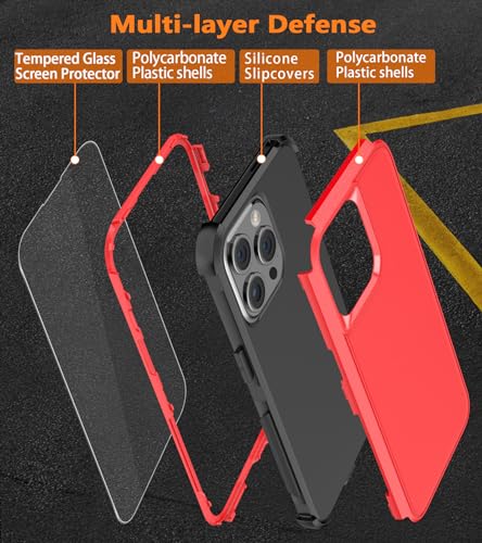 Diverbox for iPhone 15 Pro Case [Shockproof] [Dropproof] [Tempered Glass Screen Protector ],Heavy Duty Protection Phone Case Cover for Apple iPhone 15 Pro 6.1 inch (Red) - color: Red