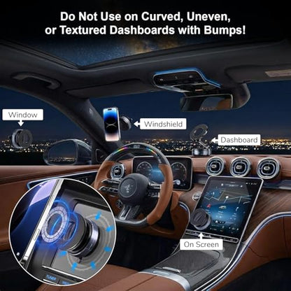 Vacuum Magnetic Car Phone Holder for MagSafe – 360° Adjustable Suction Cup Mount for Car, Gym & Mirror | Hands-Free Use | Compatible with iPhone & Android (Black)