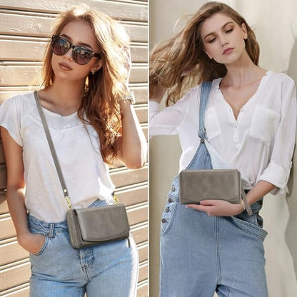 Peacocktion Womens Crossbody Wristlet Wallets with Cell Phone Pocket RFID Vegan Leather Cross Body Purses Travel - color: 06-grey