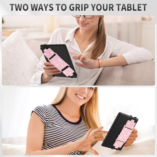 MoKo 2 Pack Hand Strap for 6-8" Kindle eReaders Tablets, Shiny Pink White - color: Shiny Pink+white