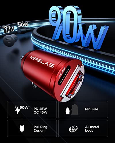 MRGLAS 90W USB C Car Charger Fast Charge, Flush Fit,Extra 3.3ft USB C Cable - color: Red, size: 90W