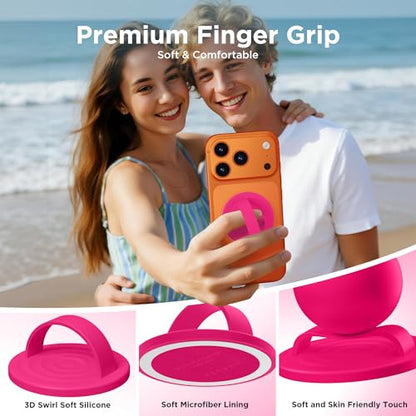 Magnetic Phone Grip Ring, Compatible with MagSafe, Upgraded Liquid Silicone for Secure Comfort, Rotating Finger Loop Ring Grip Holder for iPhone 17/16/15/14/13/12 Pro Max Plus, Neon Pink - color: Neon Pink