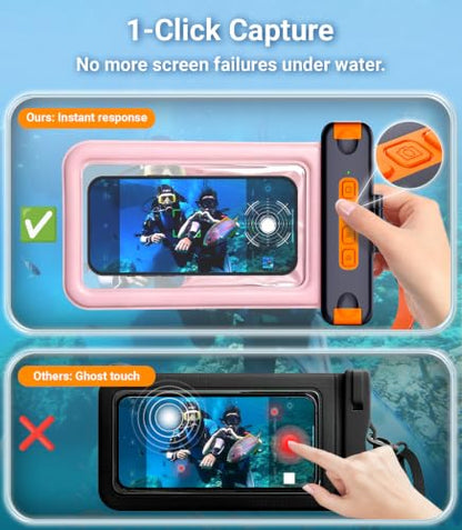 IP68 Bluetooth Shutter Waterproof Phone Pouch Case,Floating,Pink | Hands-Free Photo & Video Underwater Control.Large Waterproof Phone Case Universal Fit for 8.5" Phone(iPhone Samsung Google) - color: Pink