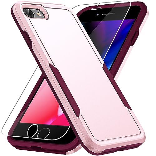 for iPhone SE Case 2022(3rd)/2020(2nd)/iPhone 7/8 Case, with Screen Protector,[Military Grade Drop Tested] Heavy-Duty Tough Rugged Shockproof Protective Phone Case, Pink - color: Pink
