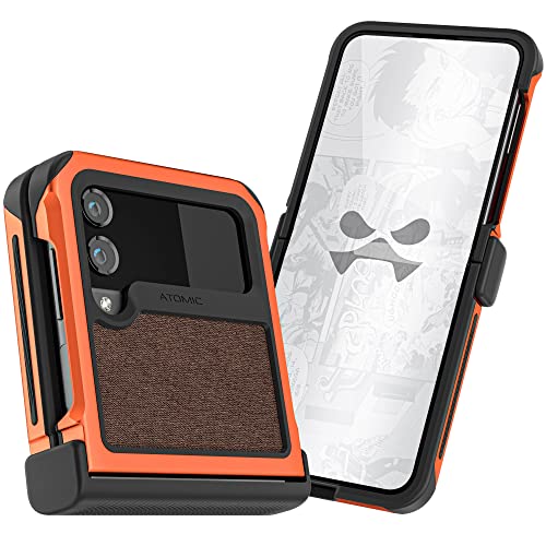 Ghostek Atomic Slim Galaxy Z Flip 4 Case - Tan Fabric Back with Orange Metal Bumper, Shockproof & Dual-Layer Protective Phone Case, Limited Edition Color for 2022 Samsung Z Flip 4 Case (6.7") (Orange) - color: Orange [Limited], size: Galaxy Z Flip 4
