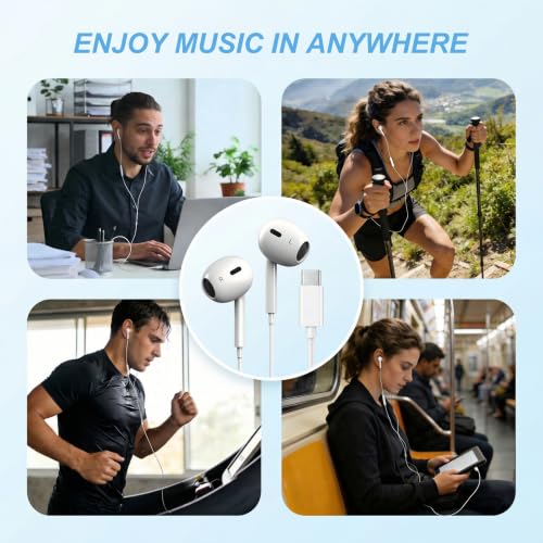 2 Pack USB C Wired Headphones for iPhone 17/16/15 Pro Max Earbuds