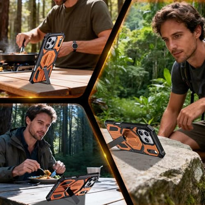 for iPhone 17 Pro Max Case with Kickstand, [15FT Military-Grade Drop Protection] [Compatible with MagSafe] Rugged Shockproof Heavy Duty Magnetic iPhone 17 Pro Max Phone Case Cover (Orange) - color: Orange