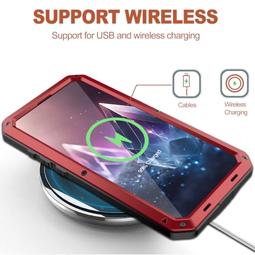 for iPhone 16 Metal Case 6.1",Heavy Duty Shockproof Aluminum Alloy Tough Armour Military Grade Phone Case,360 Full Body Protective Cover with Silicone Built-in Screen Protector - Red - color: Red
