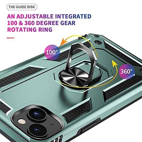 iPhone 14 Case with HD Screen Protector, Military Grade 16ft Drop Tested Ring Shockproof Protective Case, Dark Green - color: Dark Green, size: iphone 14