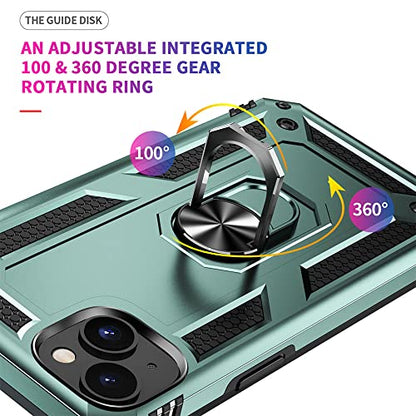 iPhone 14 Case with HD Screen Protector, Military Grade 16ft Drop Tested Ring Shockproof Protective Case, Dark Green - color: Dark Green, size: iphone 14