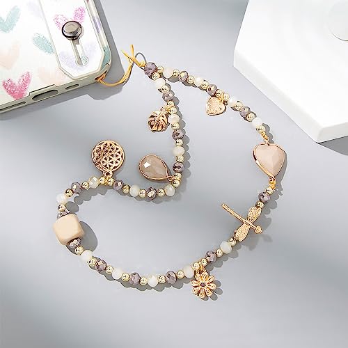 Phone Wrist Lanyards, Cute Phone Wrist Strap, Beaded Cellphone Lanyard Charms Strap For iPhone Case Keychain ID Badges Smartphones Accessories, Brown Heart - color: Brown Heart