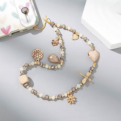 Phone Wrist Lanyards, Cute Phone Wrist Strap, Beaded Cellphone Lanyard Charms Strap For iPhone Case Keychain ID Badges Smartphones Accessories, Brown Heart - color: Brown Heart