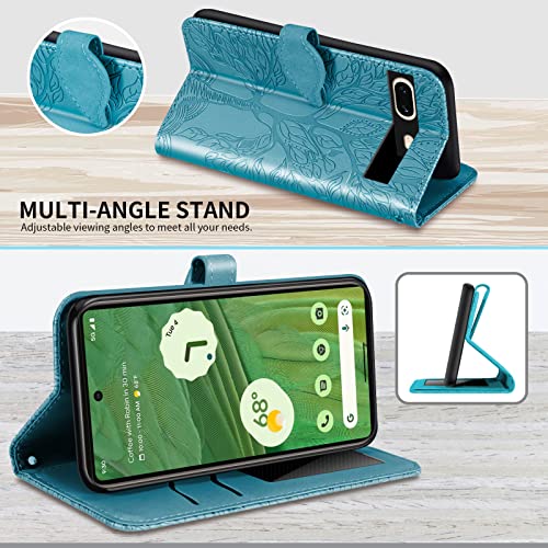 Wallet Case for Google Pixel 7 with Card Holder/Slot,PU Leather Folio Flip Shell [Kickstand][Magnetic Closure][Wrist Strap] Shockproof Cover Fit Google Pixel 7, Turquoise - color: Turquoise, size: Google Pixel 7