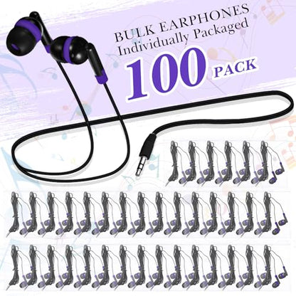 Kanayu 100 Pack Wired Earbuds Bulk for Classroom, No Mic 3.5mm, Purple - color: Purple