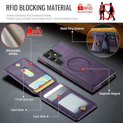 for Samsung Galaxy S26 Ultra 2 in 1 Detachable Card Bag Wallet Case Durable Leather Wallets Magnetic Card Holder 4 Card Slots Ring Stand RFID Blocking Purple - color: Purple, size: Samsung Galaxy S26 Ultra