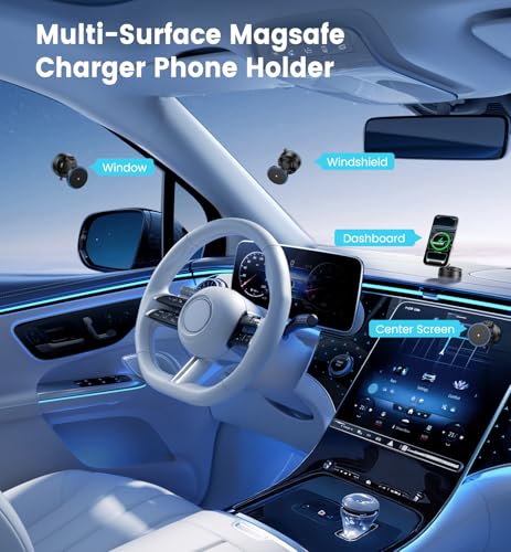 Upgraded 15W Magnetic Car Charger, Dashboard Phone Holders for iPhone 12-17